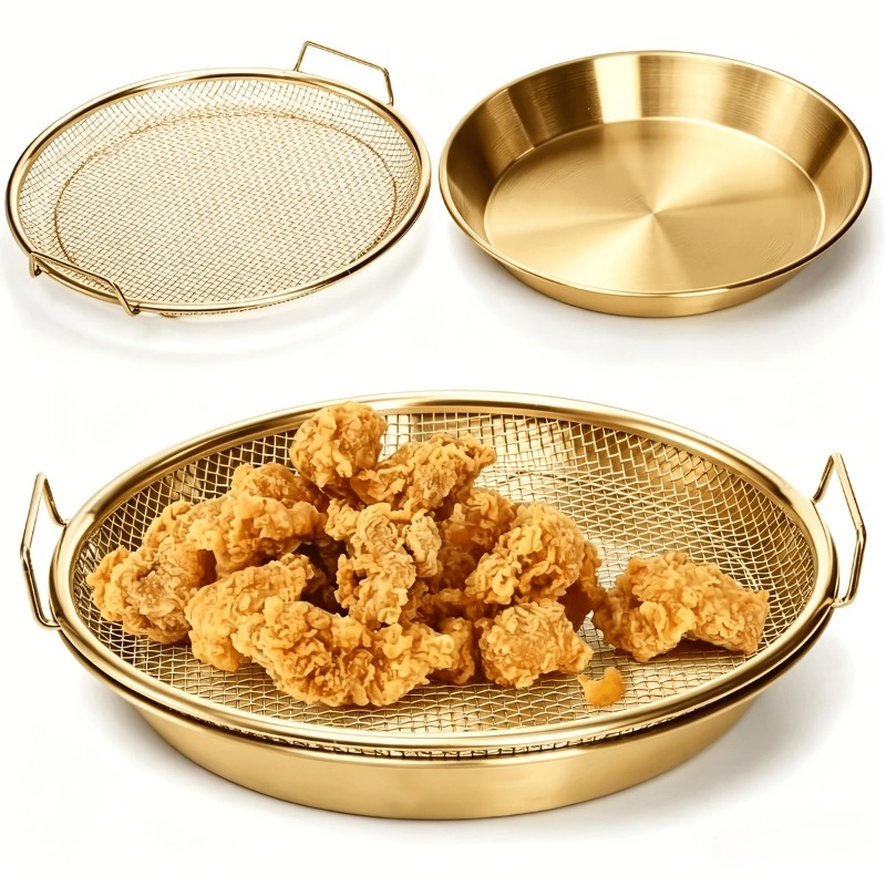 Commercial Kitchen Appliances - Goldfarbener, robuster Frittierkorb mit Gitterrost, Ölfilterschale,