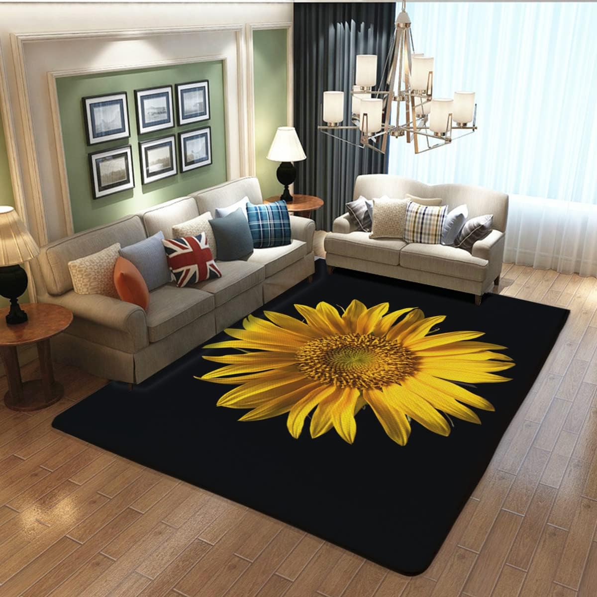 Commercial Kitchen Background - Gelbe Sonnenblumen-Blume auf schwarzem Hintergrund, rutschfeste