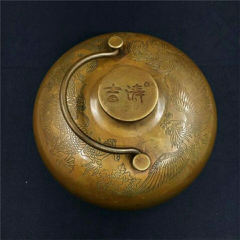 Soup Kettle Warmer - Drachen- und Phönix-Messing-Handwärmer, antiker, verdickter Messing-Ofenkessel