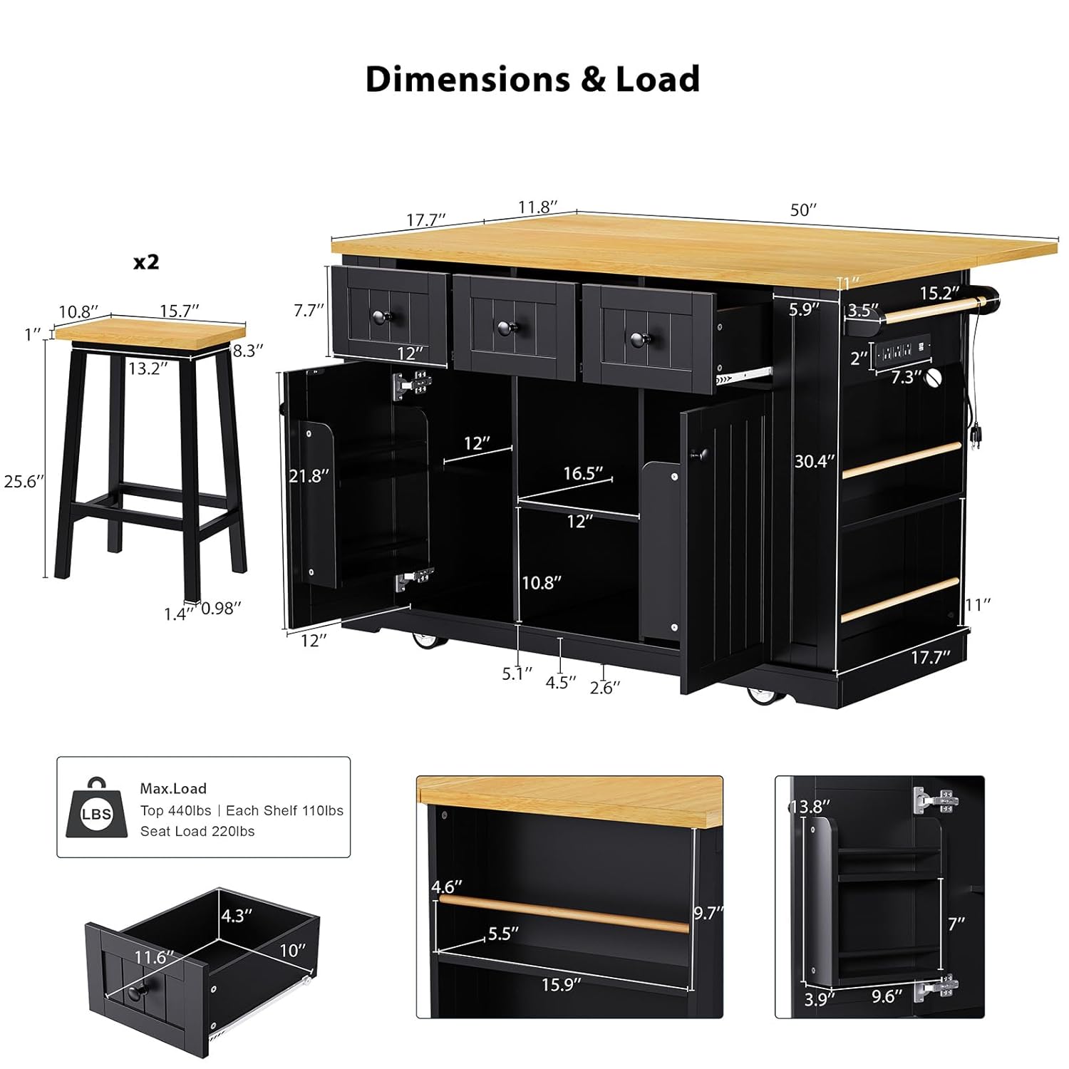 53 Zoll Rollbare Kücheninsel m – Commercial Kitchen Outlets Bewertung und Preis