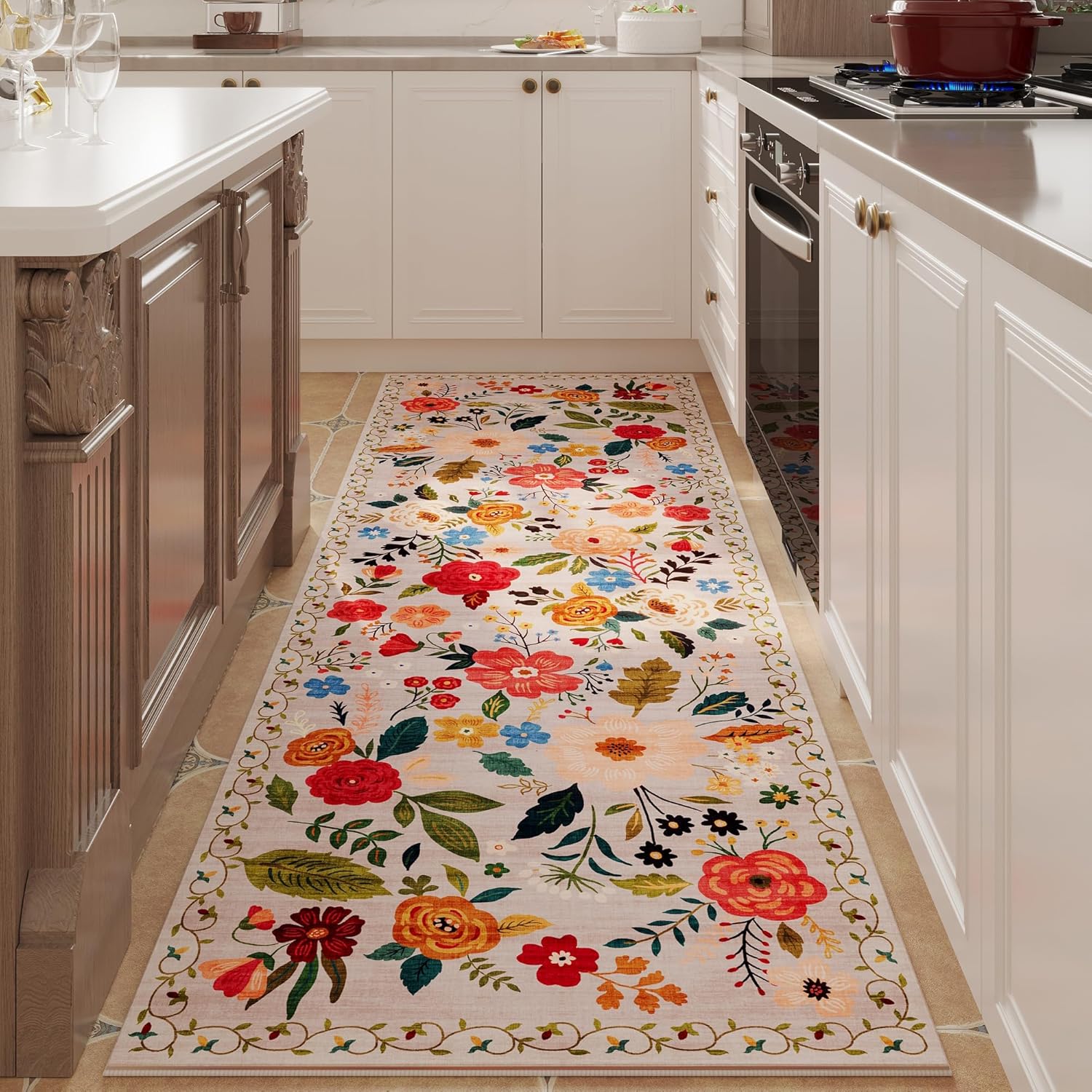 Vintage Blumen-Läufer-Teppich  – Commercial Kitchen Background Bewertung und Preis
